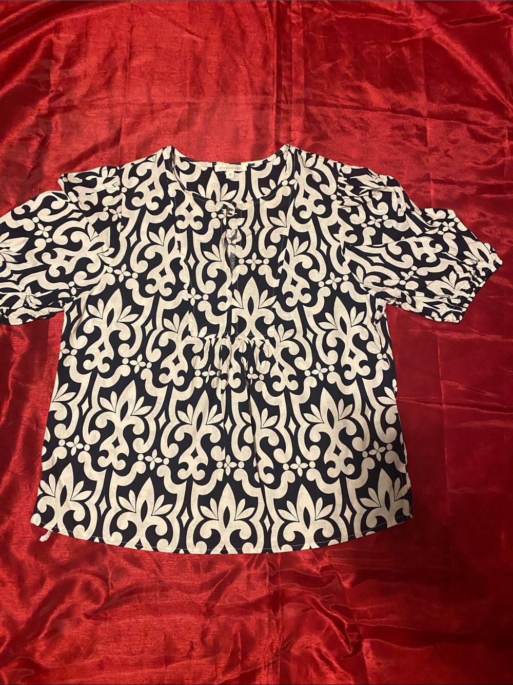 Classic Navy and White Patterned Women's Top